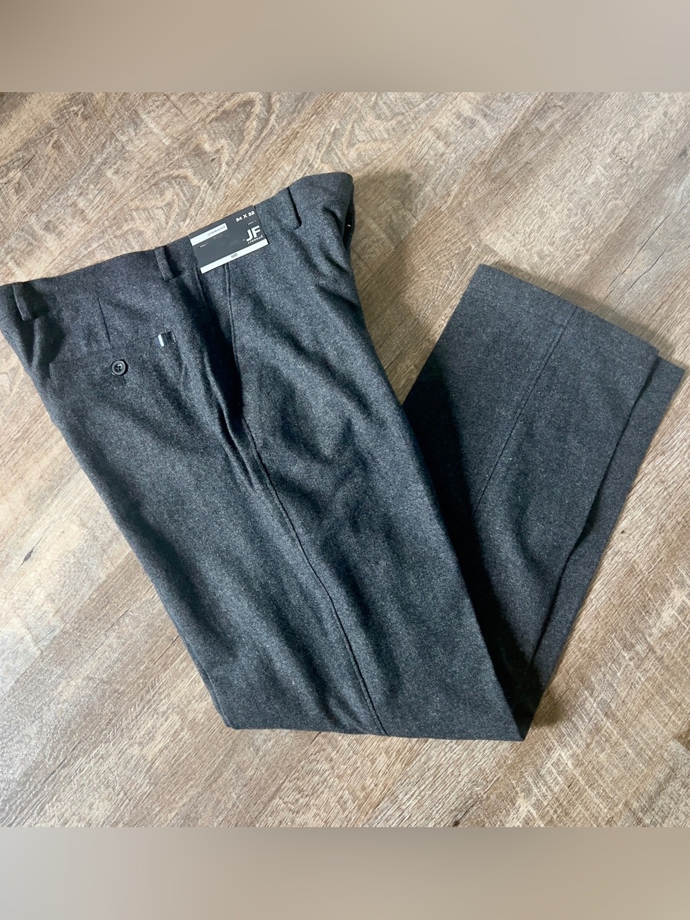 JF J Ferrar Men's Straight Charcoal Tweed Flat Front Wool Pants- Size 34x32
